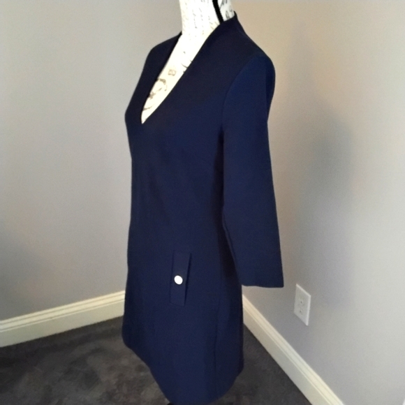 🎉 HP 🎉  Lilly Pulitzer Navy Blue Ribbed Deep V-Neck 3/4 Sleeve Dress - M - Picture 3 of 8